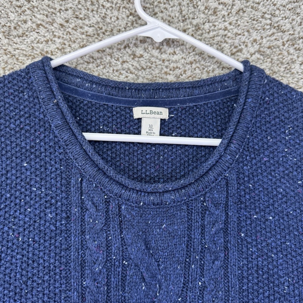 LL Bean Cable Knit Sweater Women's XL Speckled Blue Cotton Blend 290395 Crewneck - Picture 3 of 15